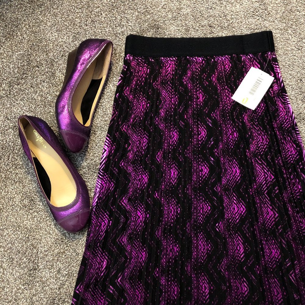 NWT LuLaRoe Jill Purple Skirt with Cole Haan Purple Wedges Size Small and 9.5B